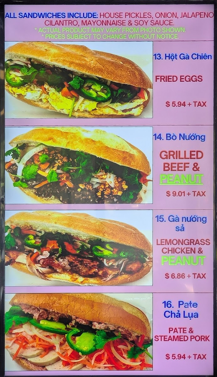 Huong Lan Sandwiches Menu - Image 1